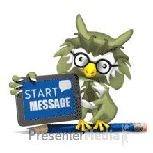 Owl On Pencil Holding Sign PowerPoint animation