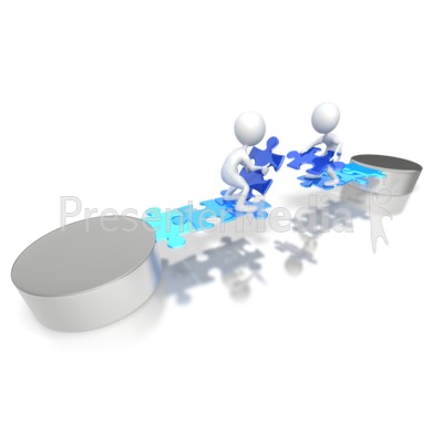 Stick figures Building Puzzle Bridge Presentation clipart