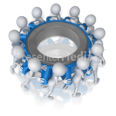 Stick Figure Team Turning Gear Presentation clipart