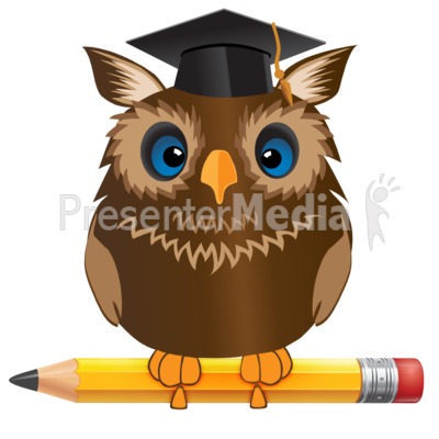 Owl Standing On Pencil Presentation clipart
