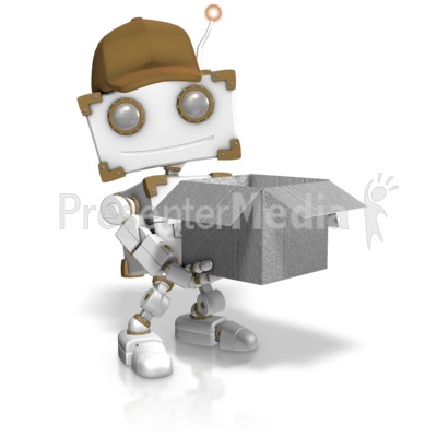 Delivery Robot Holding Open Box Presentation clipart