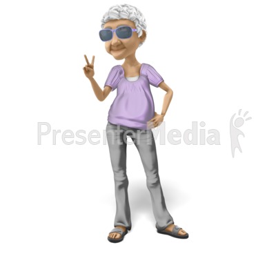 Elderly Woman Throwing Peace Sign Presentation clipart