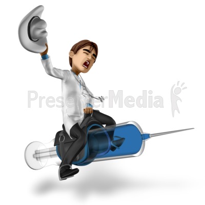 Doctor Simon Riding Syringe Presentation clipart