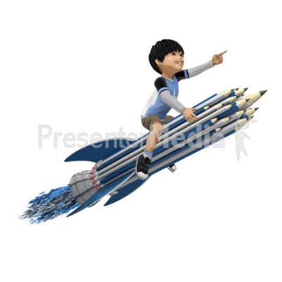 Boy On Pencil Rocket Presentation clipart