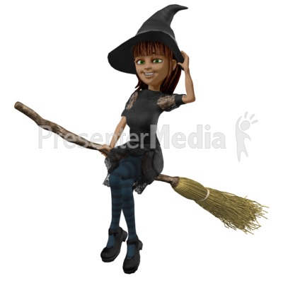 Nice Witch Riding Broom Presentation clipart