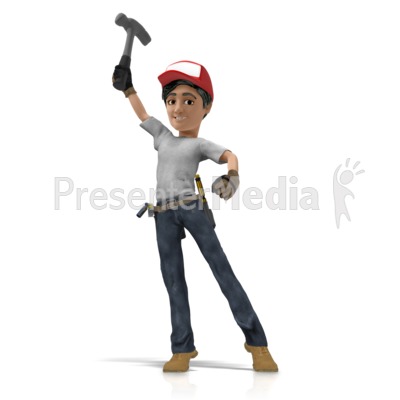 Handyman Hero Pose Holding Hammer Presentation clipart