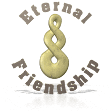 In this animated clipart an eternal friendship symbol rotates between the words &quot;eternal friendship.&quot;