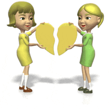 In this animated clipart, two girlfriends repair a broken heart.