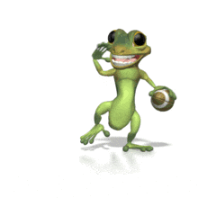 In this animated clipart a green gecko does a touchdown celebration.