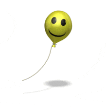In this animated clipart a yellow balloon with a happy face floats gently.
