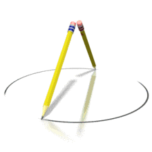 In this educational animated clipart, two pencils trace a circle.