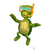 A cute turtle snorkles in this animated clipart.