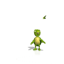 A green turtle jumps and tries to catch a fluttering butterfly in this animated clipart.