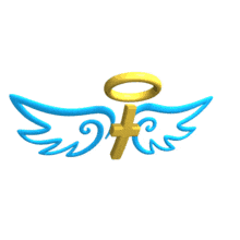 A cross with wings and a halo flutters in this animated religious clipart.