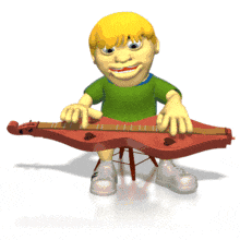 This animated clipart shows a boy playing the dulcimer.