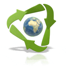 Green recycling arrows encircle a rotating planet Earth in this animated clipart.