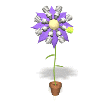 CFL bulbs blink in a circular pattern on a purple flower in this animated clipart.