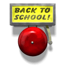 The &quot;back to school&quot; bell rings in this animated clipart.