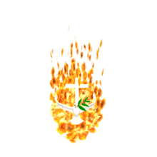 A dove flaps its wings on a background of fire in this religious animated clipart.