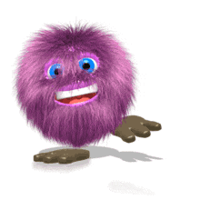 A cute purple hairball character dances up and down in this animated clipart.