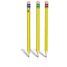 Three yellow pencil rotate in this educational animated clipart.