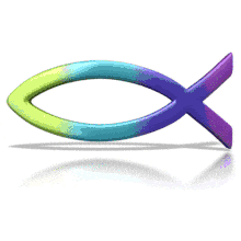 Rainbow colors float over the religious fish symbol in this animated clipart.
