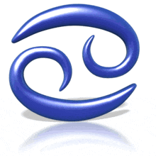 This animated clipart features the rotating symbol for the astrological sign Cancer. 
