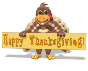Animated gif sample: Turkey Holding Thanksgiving Sign