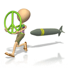 A missile chases a man carrying a peace symbol in this animated clipart.