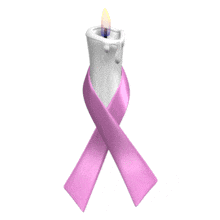 A lavender awareness ribbon is wrapped around a flickering white candle in this animated clipart.