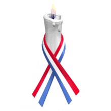 A red, white, and blue awareness ribbon is wrapped around a flickering white candle in this animated clipart.