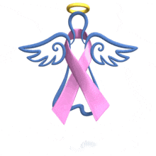A lavender awareness ribbon is wrapped around a hovering angel in this animated clipart.