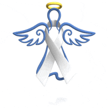 A white awareness ribbon is wrapped around a hovering angel in this animated clipart.