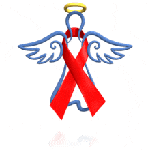 A red awareness ribbon is wrapped around a hovering angel in this animated clipart.