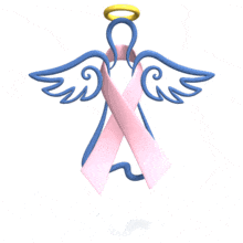 A pink awareness ribbon is wrapped around a hovering angel in this animated clipart.