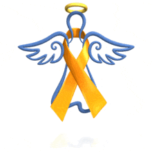 An orange awareness ribbon is wrapped around a hovering angel in this animated clipart.