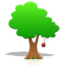 An apple dangles from a tree in this animated clipart.