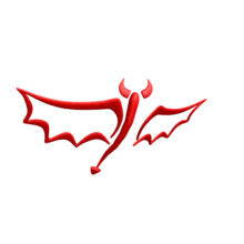 In this animated clipart, red wings flap on a horned body.