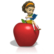 A girl sits on an apple reading a book in this educational animated clipart.