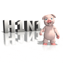 In this medical animated clipart, a pig stands next to the text &quot;H1N1.&quot;