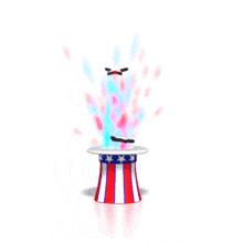 Stars and sparkles shoot out of a red, white, and blue hat in this holiday animated clipart.