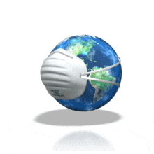 A bouncing earth wears an isolation mask in this medical animated clipart.