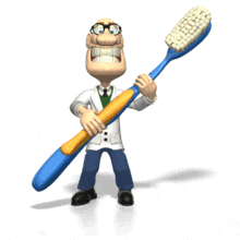 A dentist with a big smile holds a toothbrush in this animated clipart.