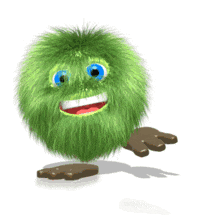 A dancing green hairball dances up and down in this cute animated clipart.