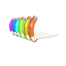 A group of colored pencils draw lines in this educational animated clipart.