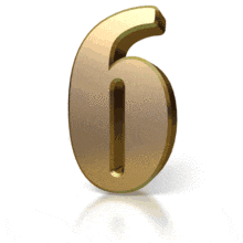 Gold shimmers on the number 6 in this animated clipart.