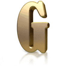 Gold shimmers across the letter G in this animated clipart.