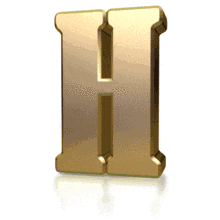 Gold shimmers across the letter H in this animated clipart.
