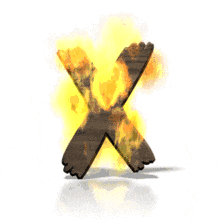Flames engulf the letter X in this animated alphabet clipart.