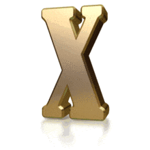 Gold shimmers across the letter X in this animated alphabet clipart.